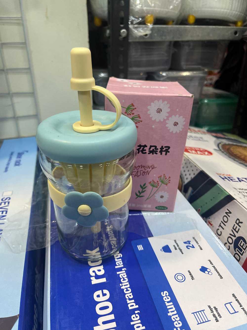 400ml Flower Bow Glass Cup with Straw – Cute Kawaii Aesthetic Glass Mug